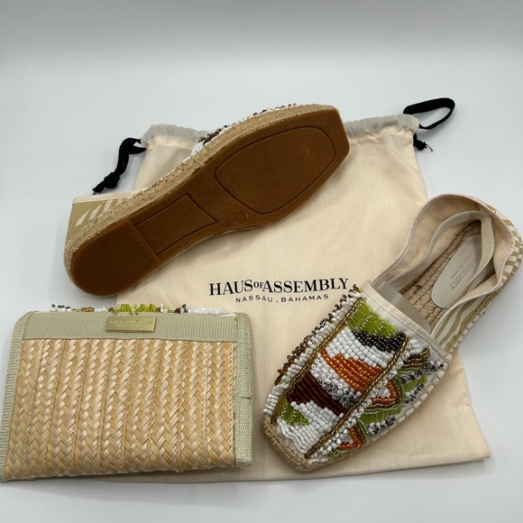 NWT HAUS ASSEMBLY of Nassau, Bahamas beaded espadrilles and matching clutch set. - Picture 3 of 5